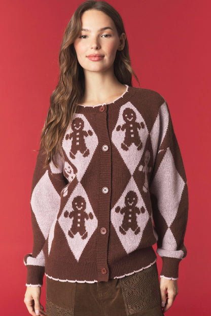 Merry Little Gingerbread Cardigan - Brown/Blush