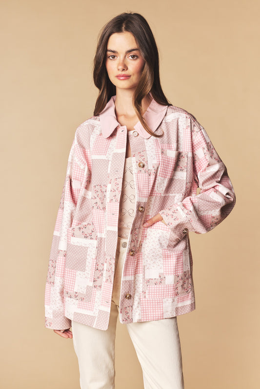 Blush Meadow Barn Jacket - Pink floral