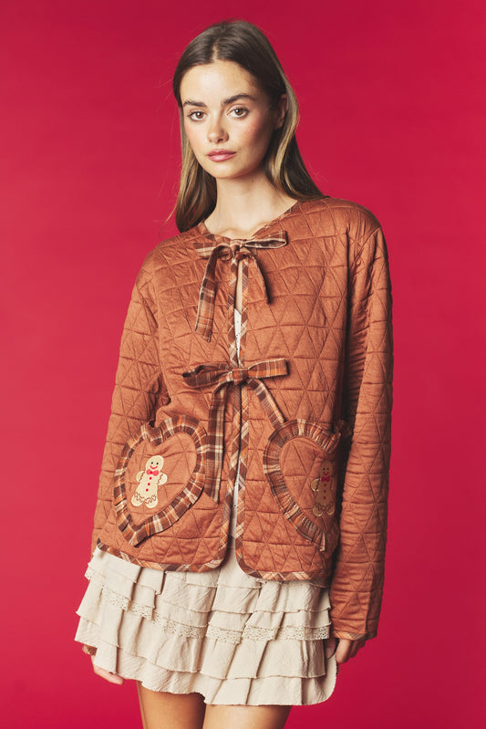 Gingerbread Heart Quilted Jacket - Brown