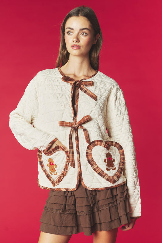 Gingerbread Heart Quilted Jacket - Cream Restock