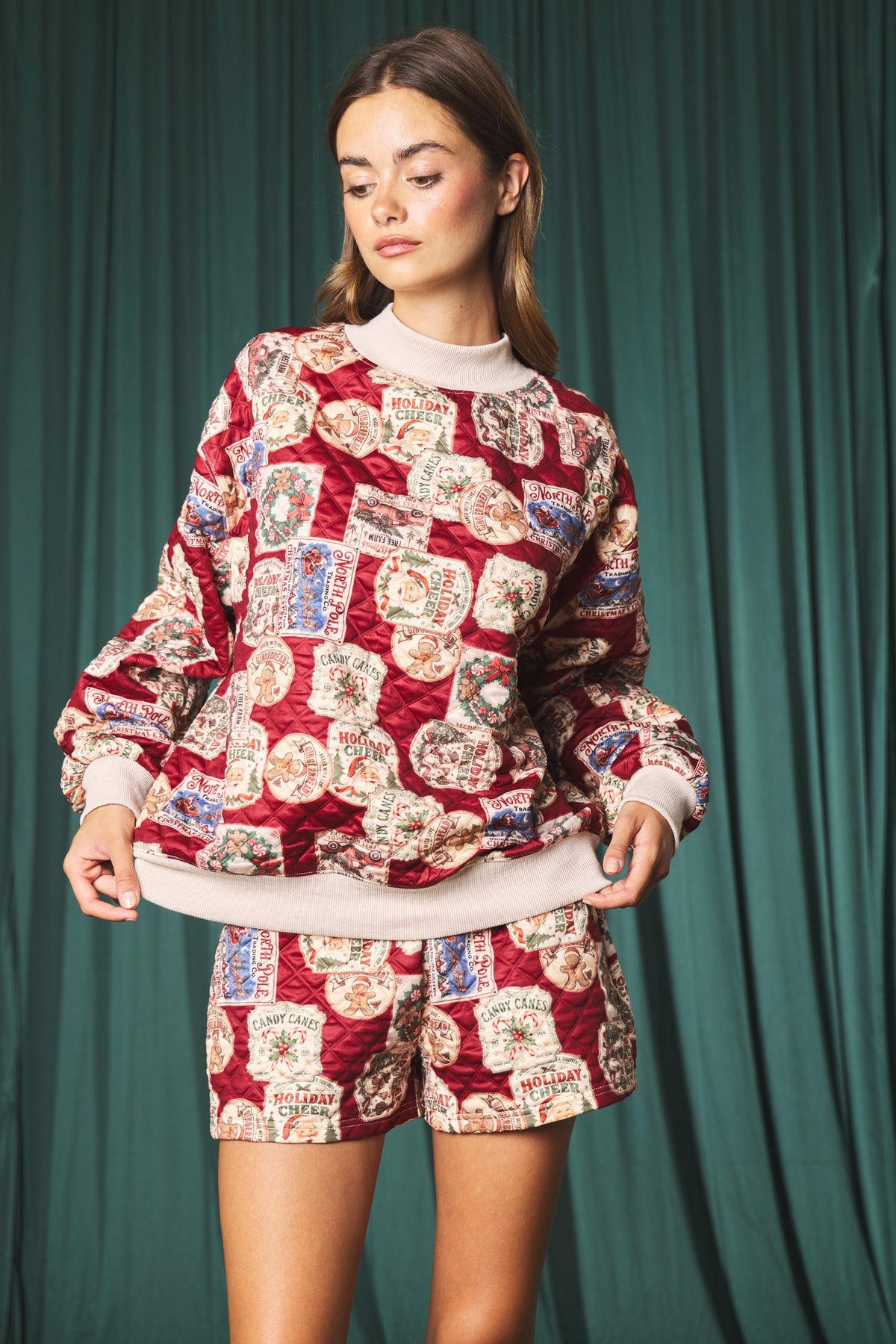 Vintage Christmas Quilted Set - Red