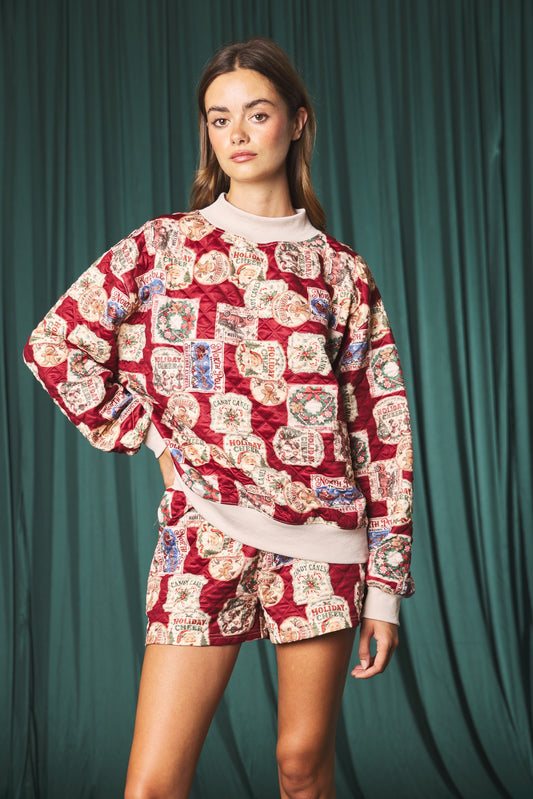 Vintage Christmas Quilted Set - Red