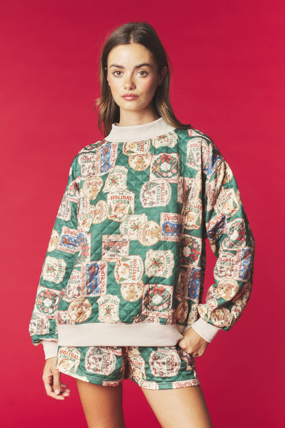 Vintage Christmas Quilted Set - Green