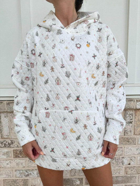 White Christmas Winter Cottage Hoodie