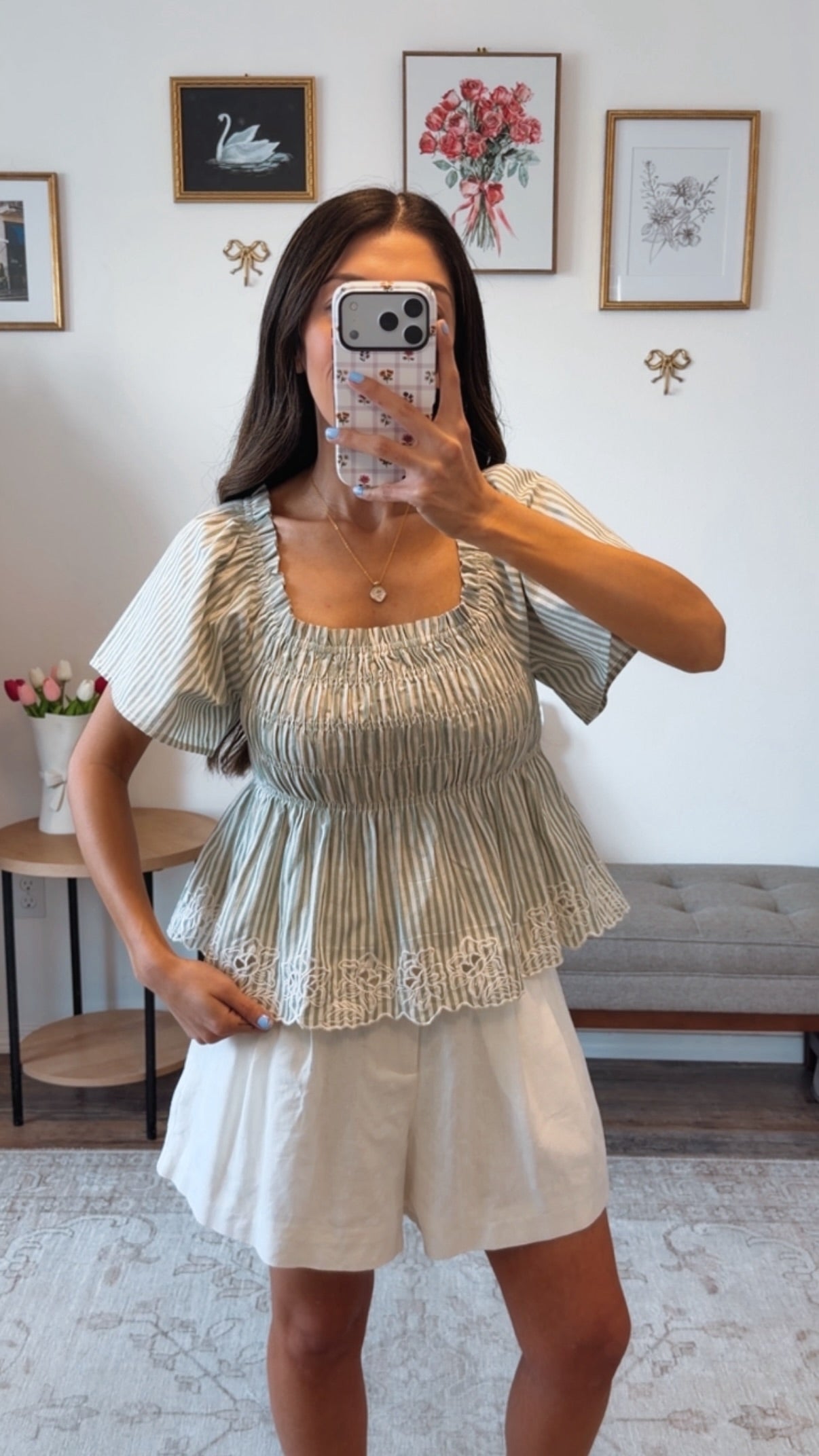 Sage stipe peplum top