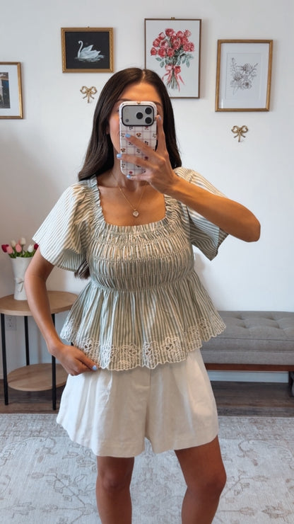 Sage stipe peplum top