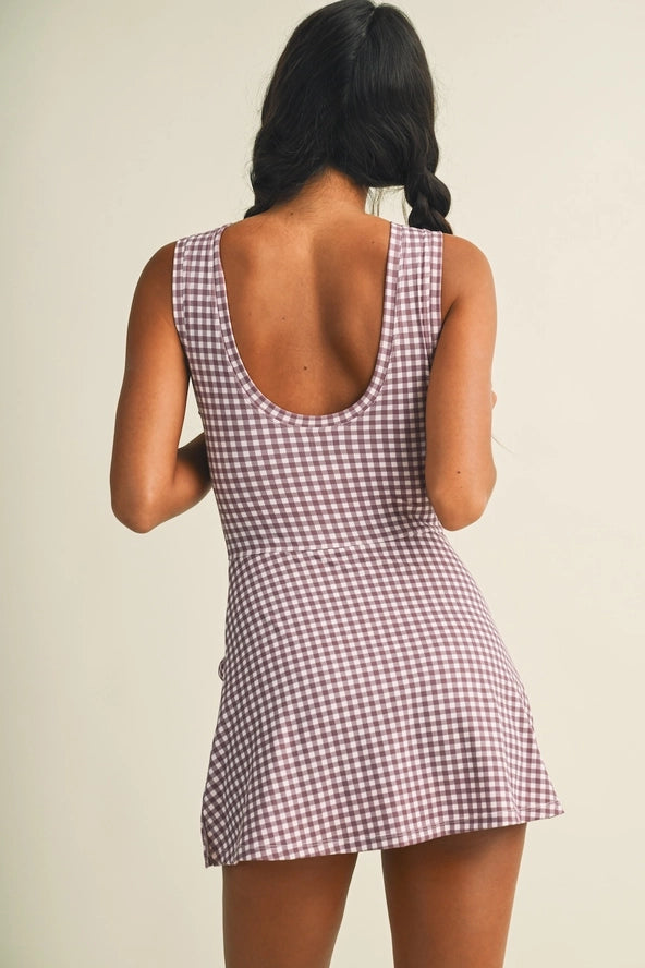 Mauve Berry Gingham Wrap Athletic Romper
