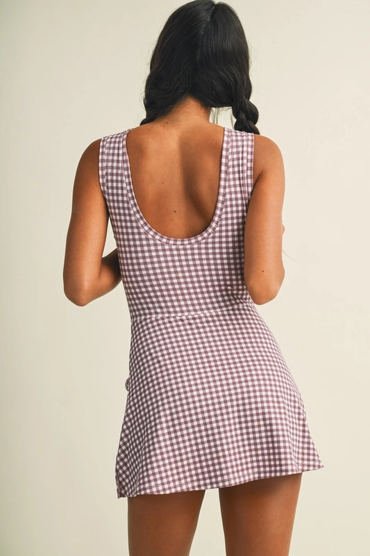 Mauve Berry Gingham Wrap Athletic Romper