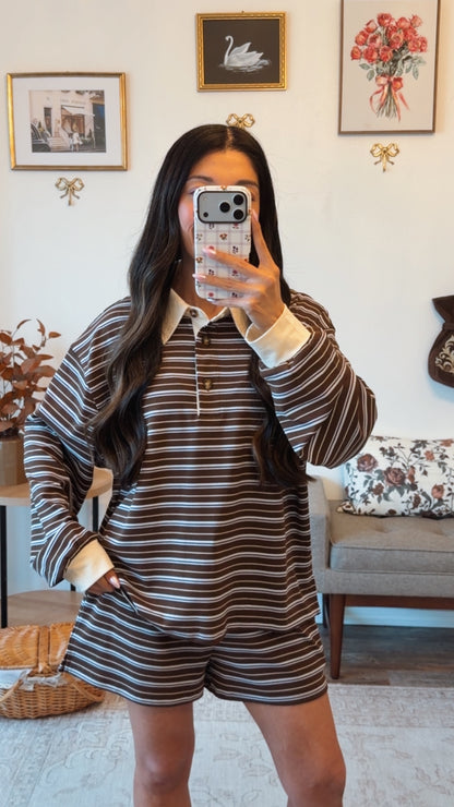 Caramel Apple Stripe Short Set- Brown