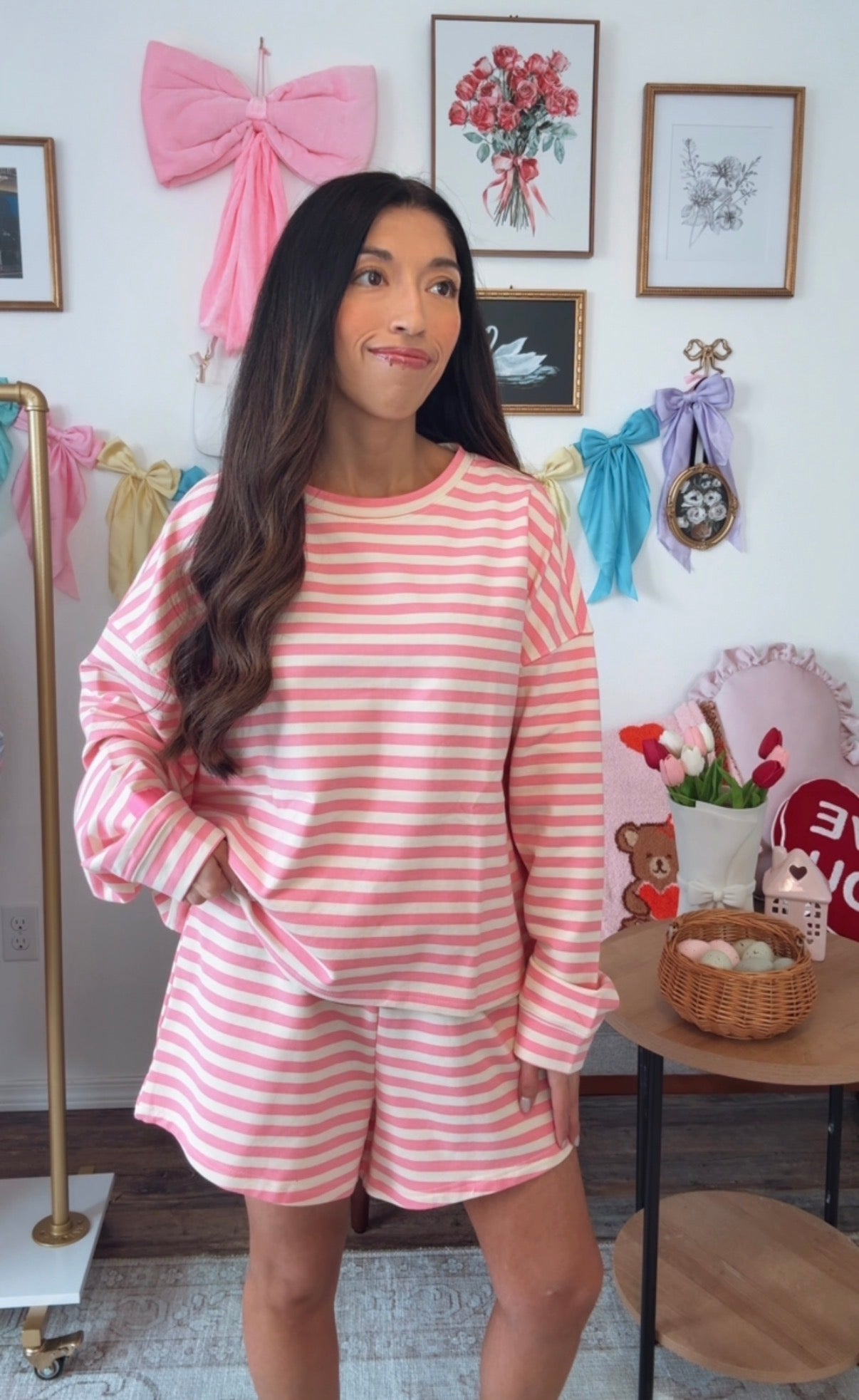 Pink Velvet Stripe Set