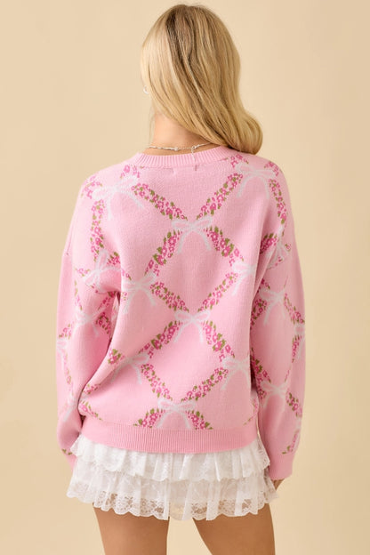 Blush Blooms & Bows Sweater