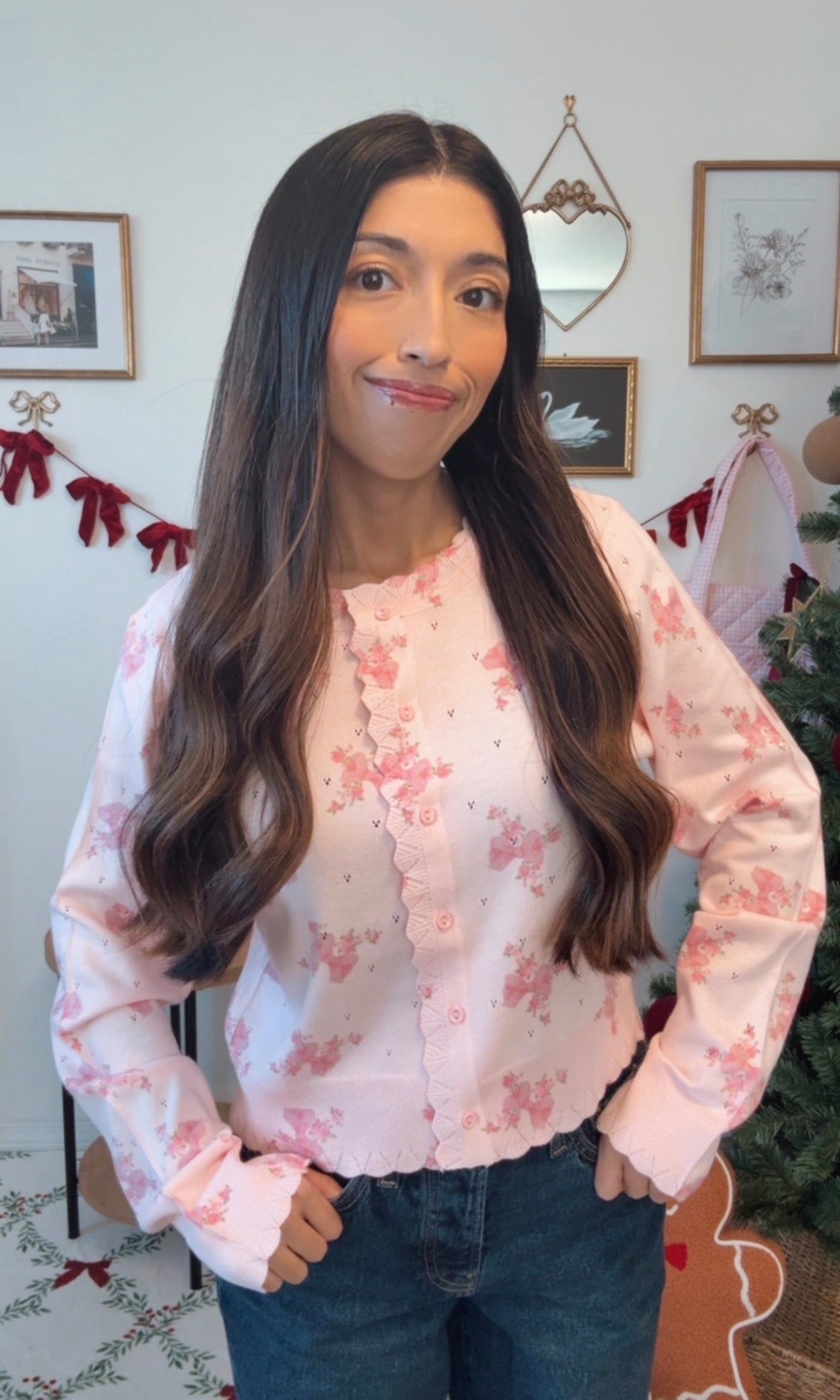 Pink Bows & Floral Cardigan