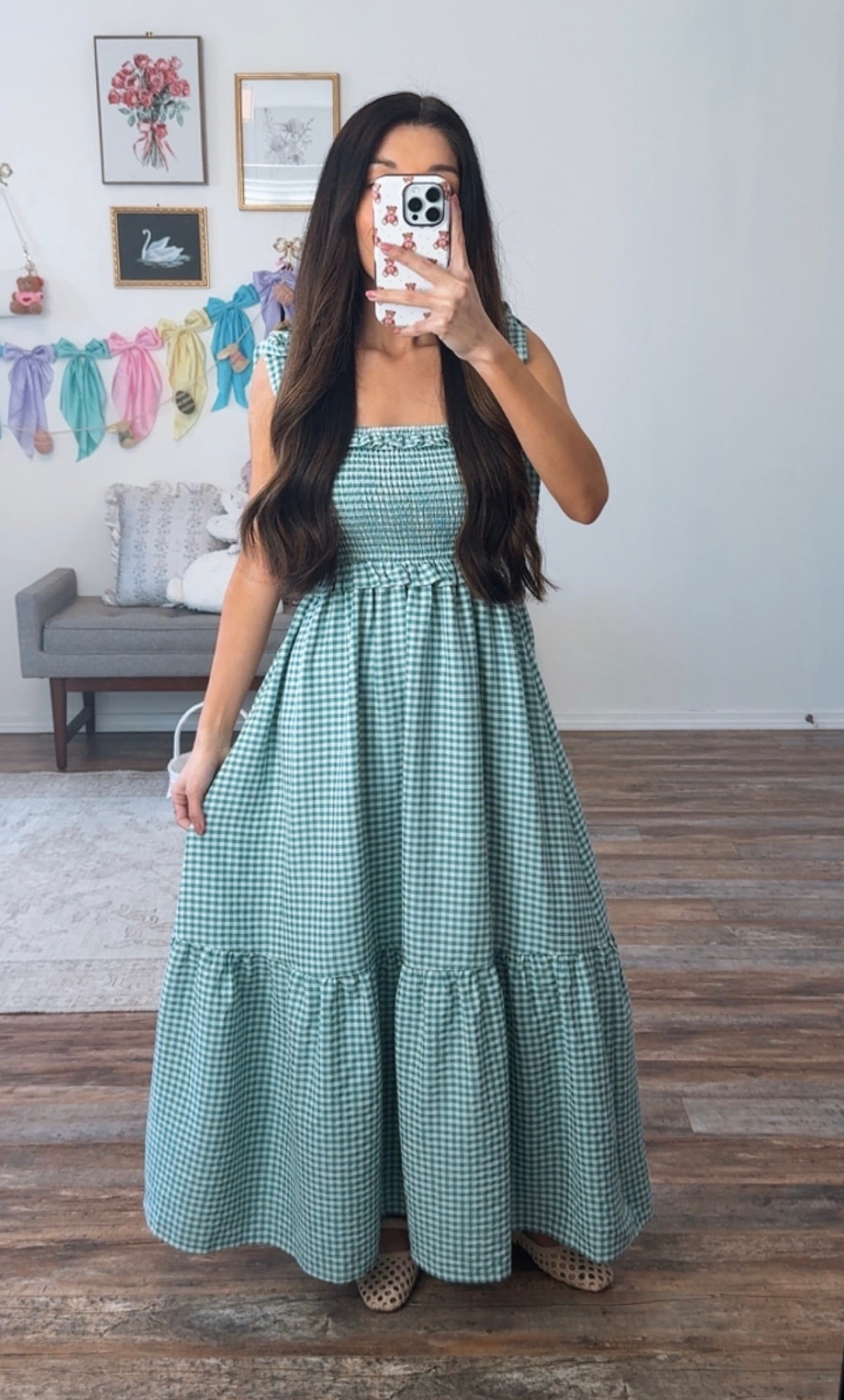 Sophie Smocked Gingham Midi Dress