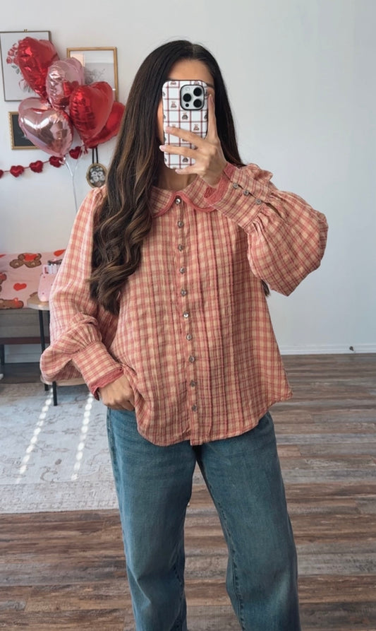 Madeline Gingham Top - Pink/cream