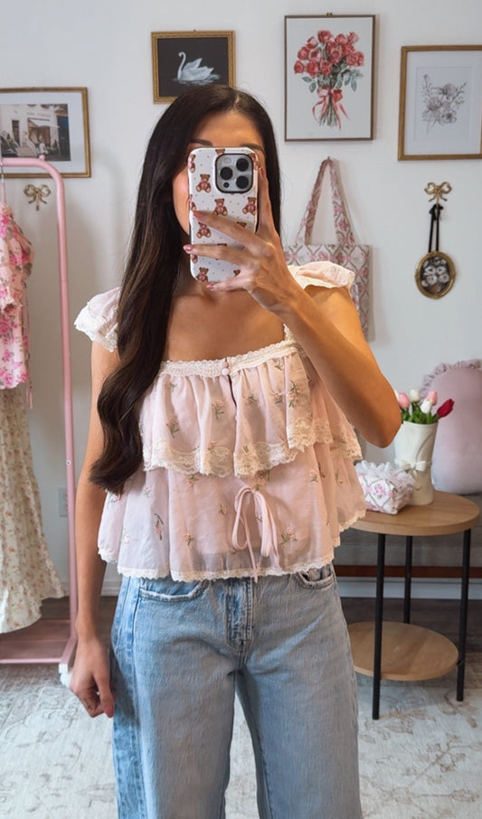 Blooms and Lace Top (Pink)
