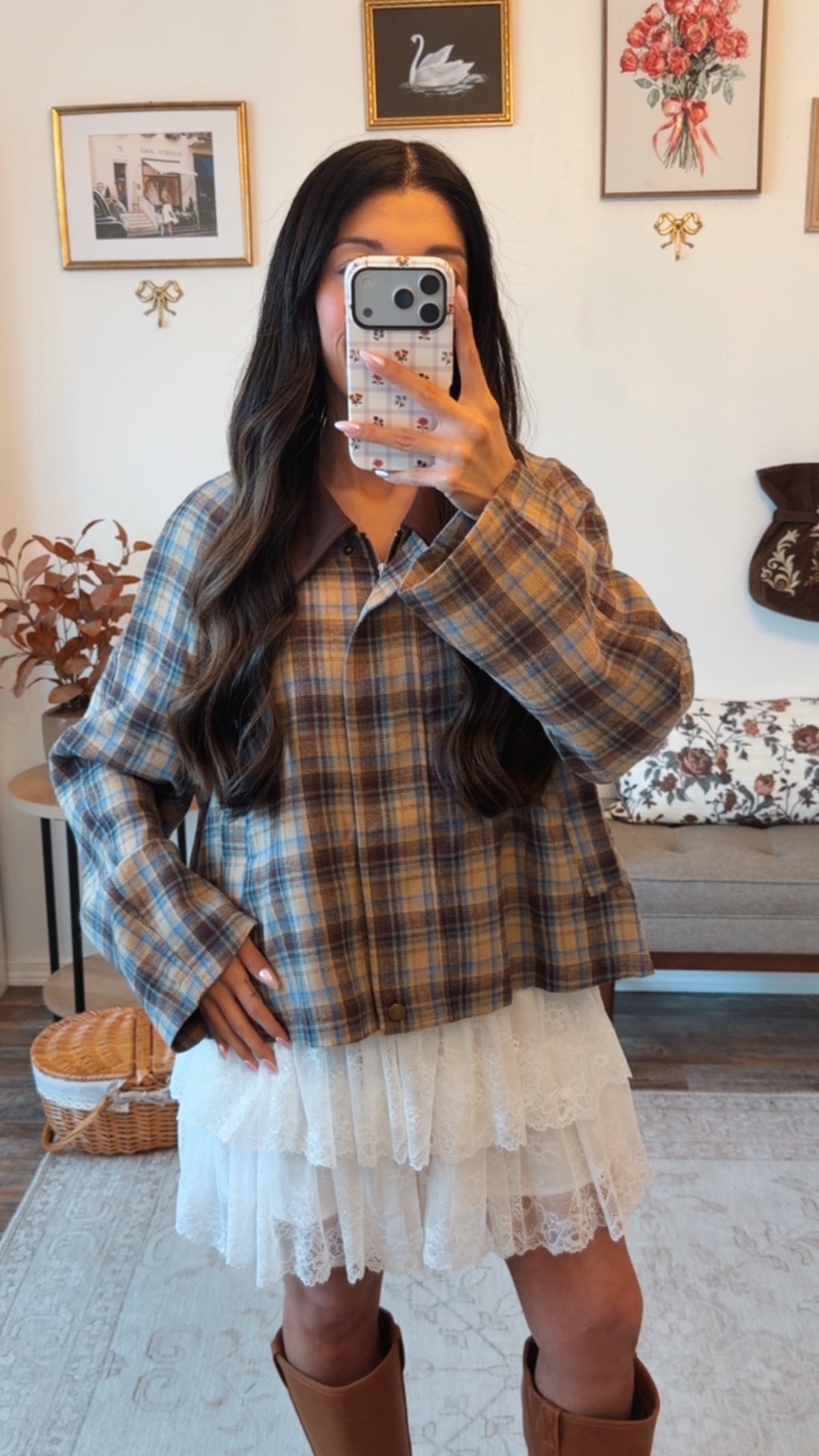 Orchard Lane Plaid Shacket - Brown/Blue