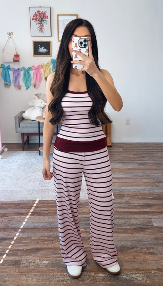Camilla Stripe Lounge Set - pink/plum
