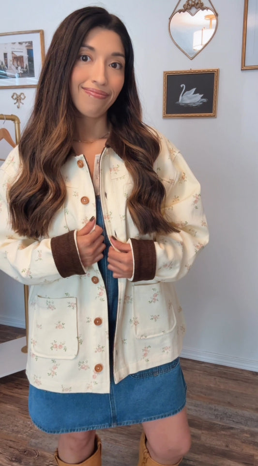 Floral barn jacket - Cream