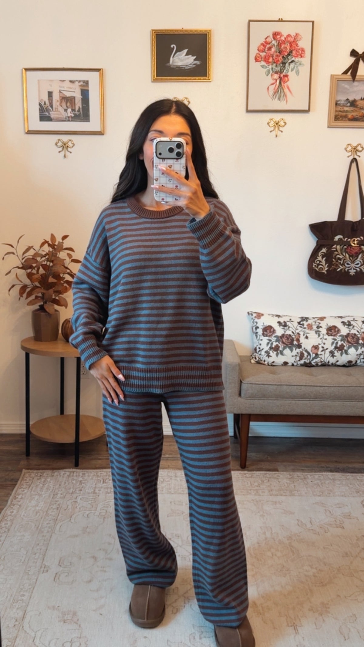 Cozy Twilight Knit Stripe Set - Brown/Blue