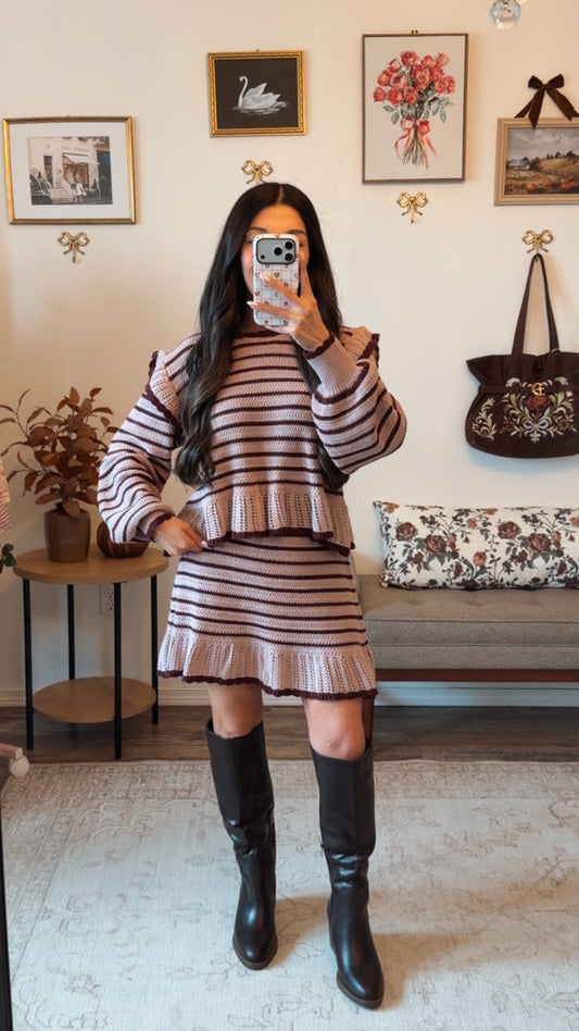 Darling Mocha Knit Skirt Set - Mocha/Brown