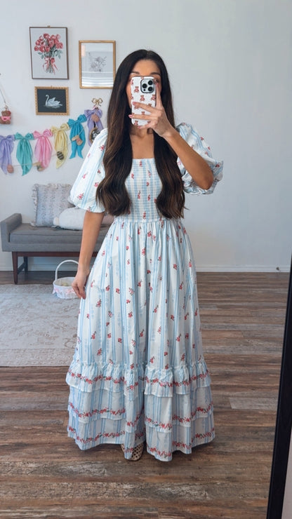 Grace Garden Blue Floral Maxi Dress