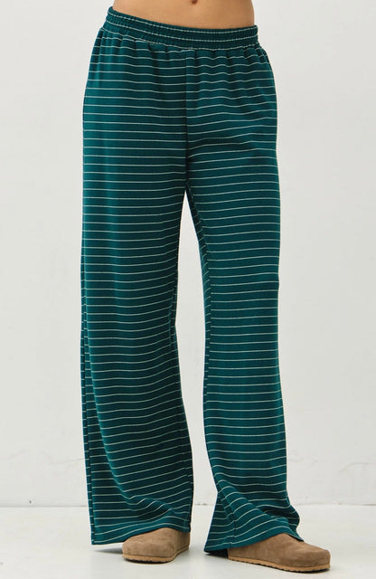 Anna Stripe Lounge Pant Set - Hunter Green