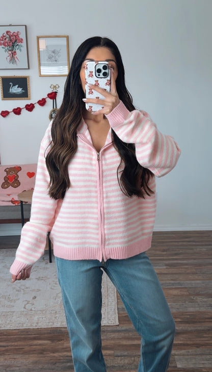 Rose Milk Striped Hoodie