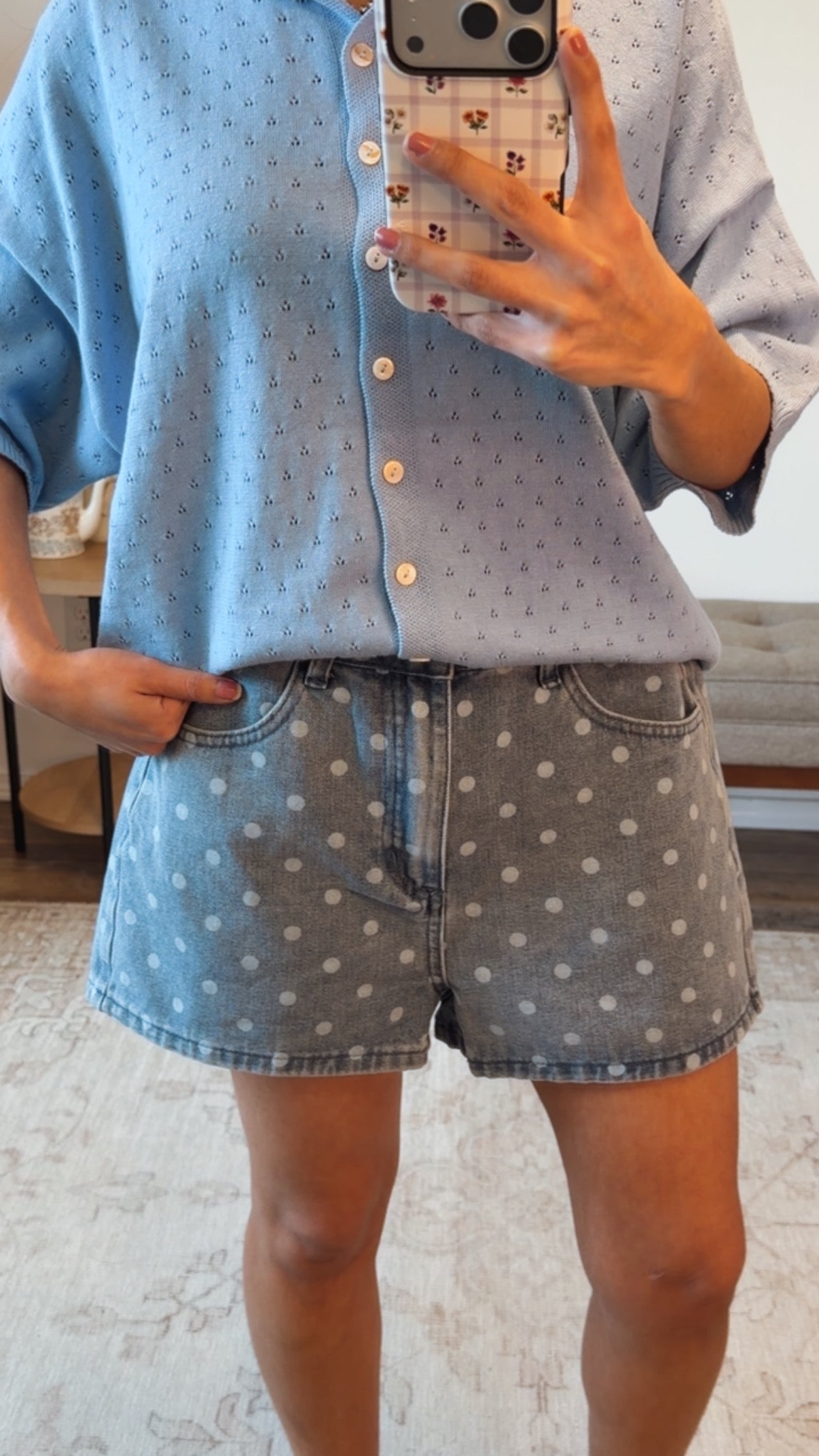 Polka Dot Denim Shorts