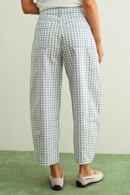 Blue Gridlock Barrel Jeans
