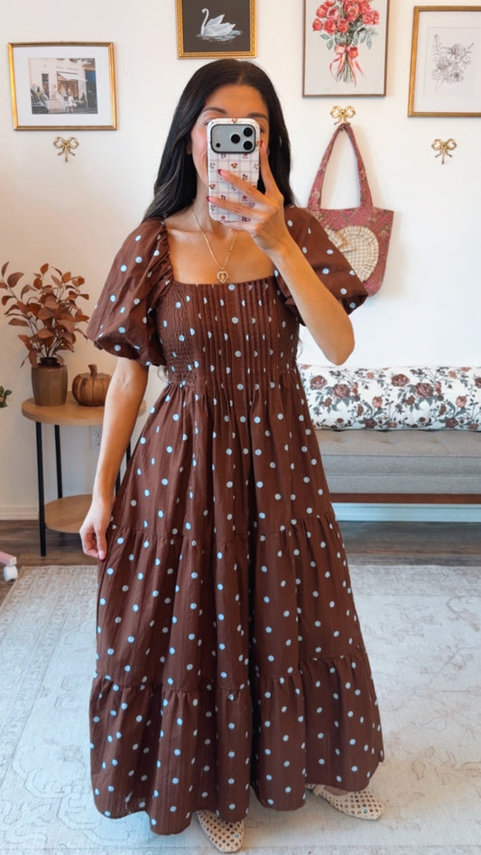 Blueberry Espresso Dot Maxi Dress