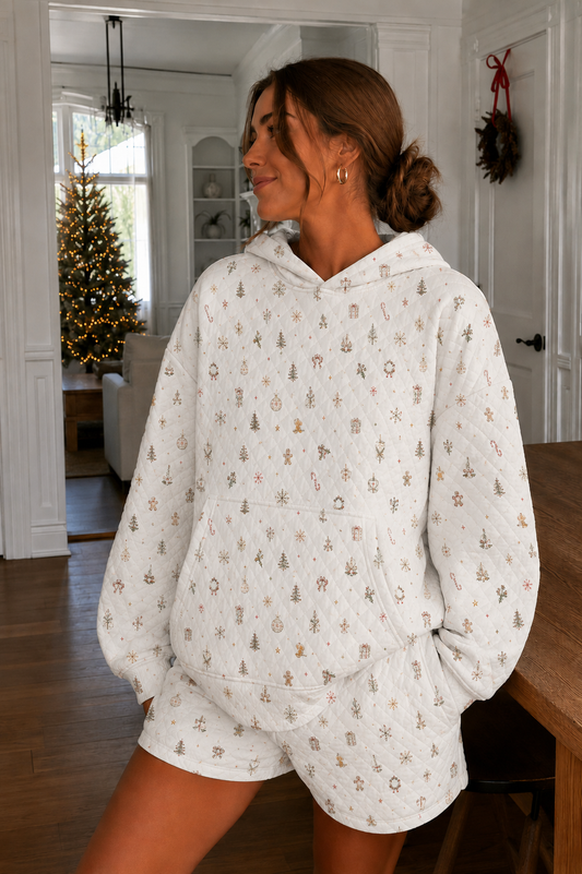 White Christmas Winter Cottage Hoodie