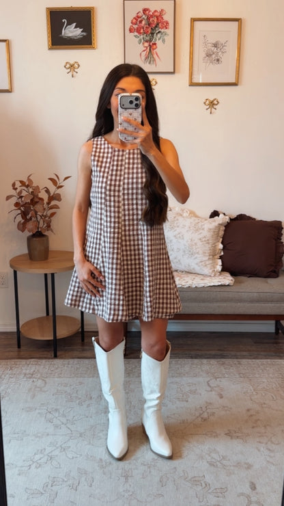 Chestnut Lane Gingham Romper - Brown