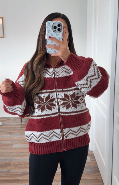 Cabin Nights Zip Sweater / Burgundy