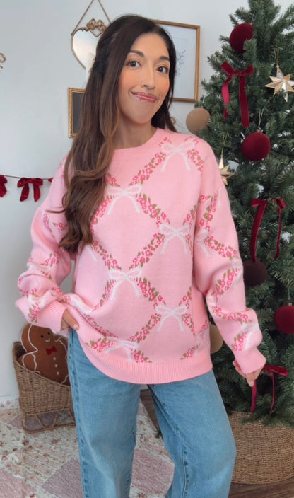 Blush Blooms & Bows Sweater