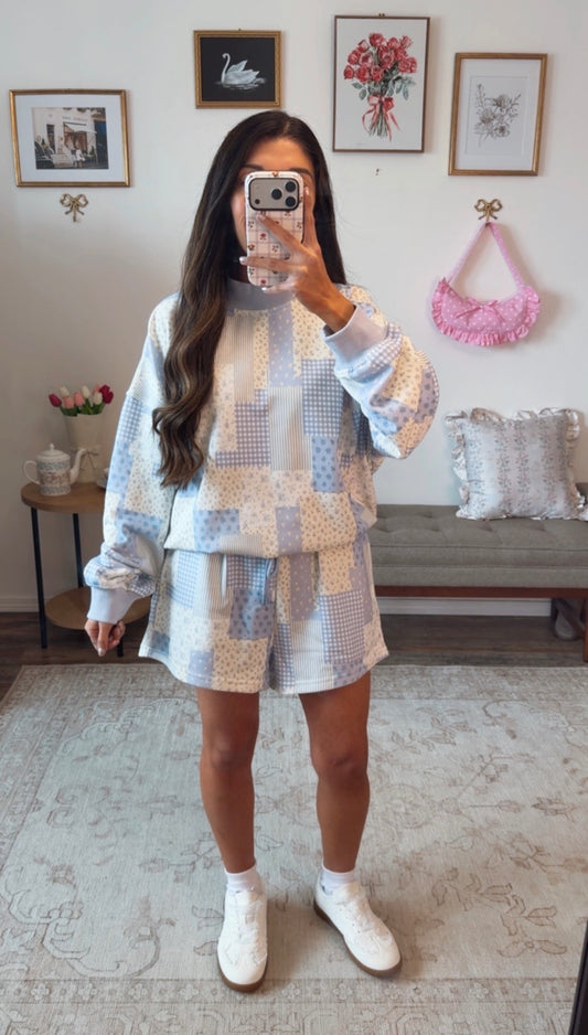 Blue Gardens Patchwork Mockneck Set