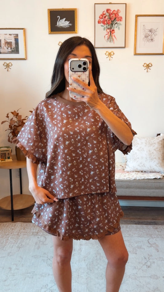 Ditsy Floral Skort Set - Brown
