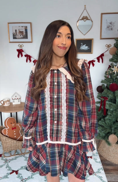 Vintage Christmas Plaid Mini Dress