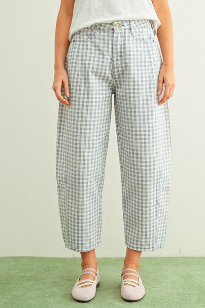 Blue Gridlock Barrel Jeans