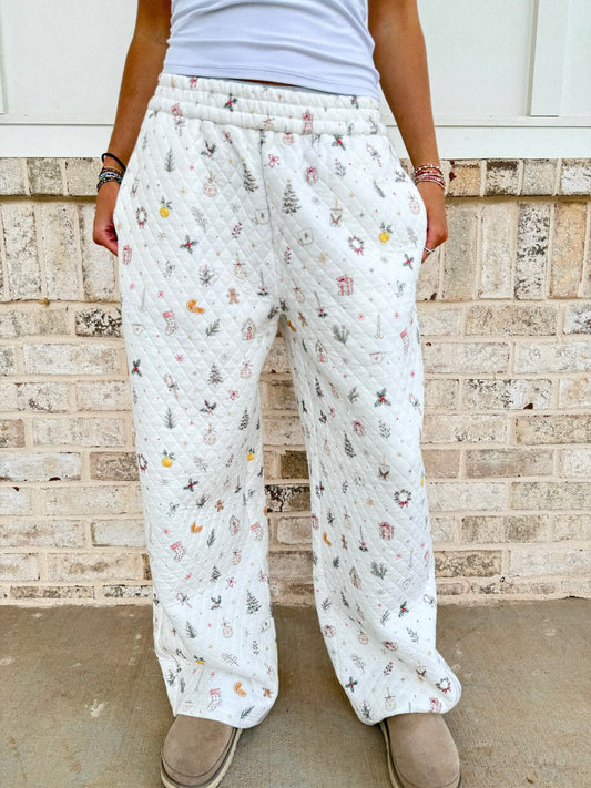 White Christmas Winter Cottage Wide Leg Pant