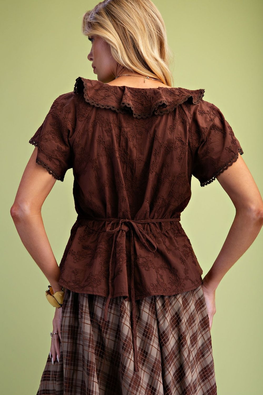 Mocha Meadow Ruffle Blouse