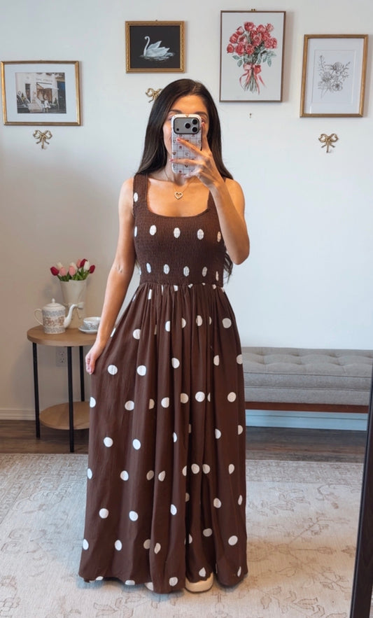 Mocha Dot Darling Maxi Dress