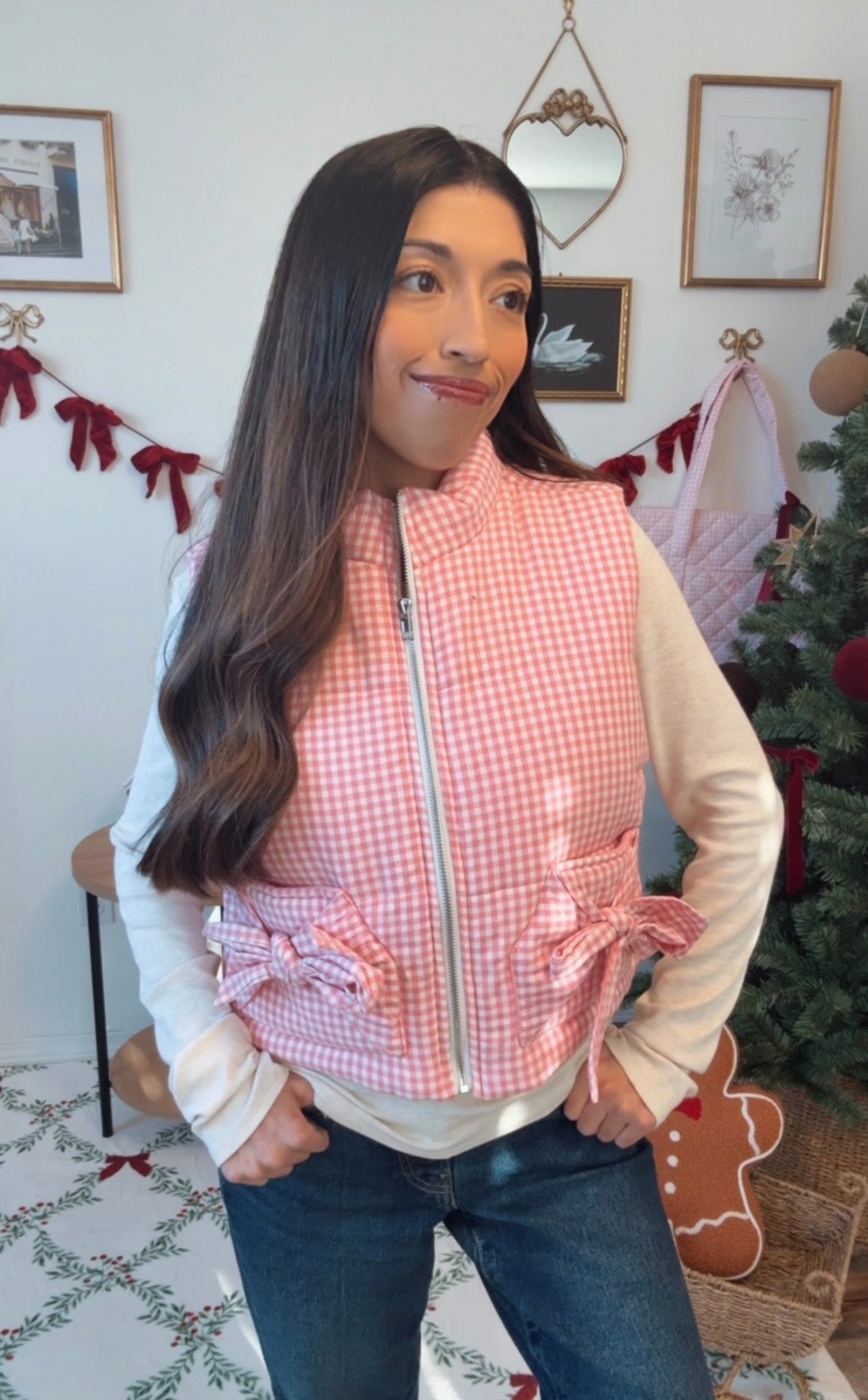 Pink Gingham Puffer Vest