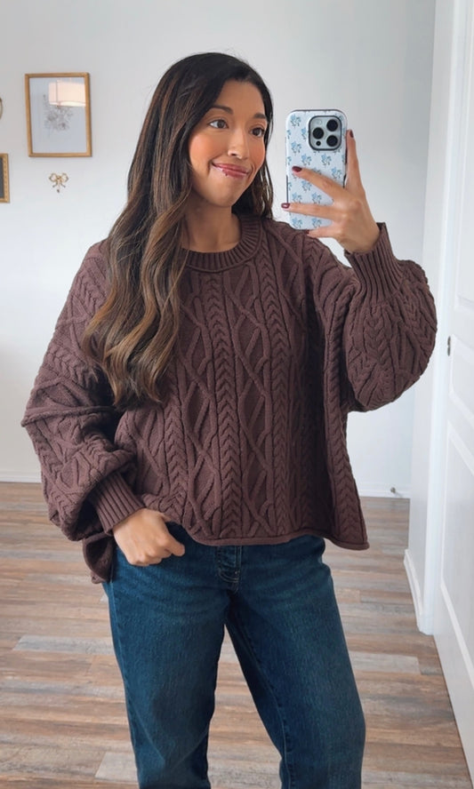 Cable Knit Sweater / Dark Brown