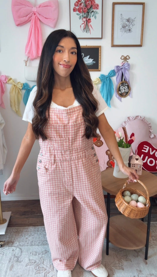 Pink Porch Gingham Overalls
