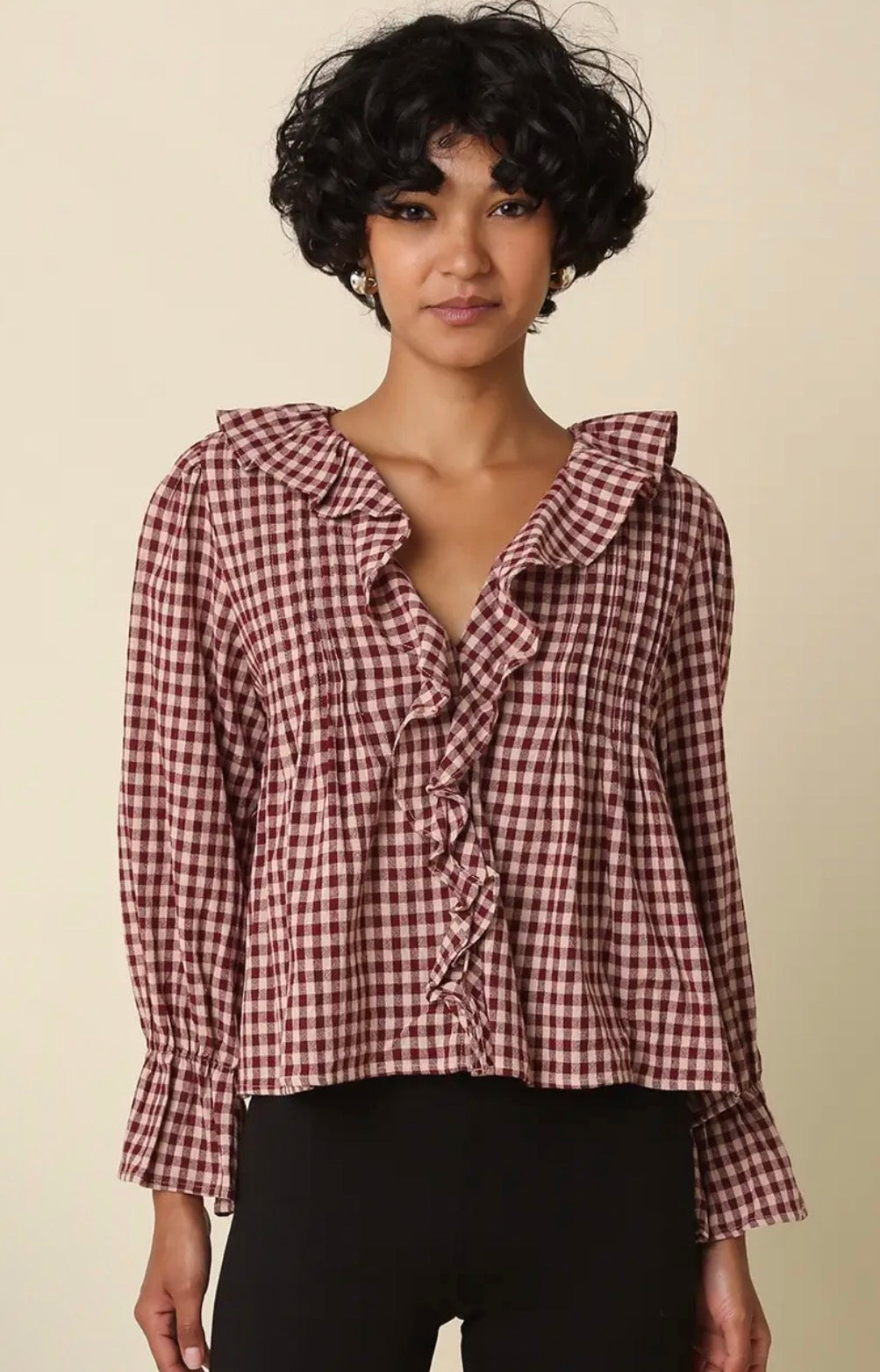 Berry Jam Gingham Blouse - Burgundy