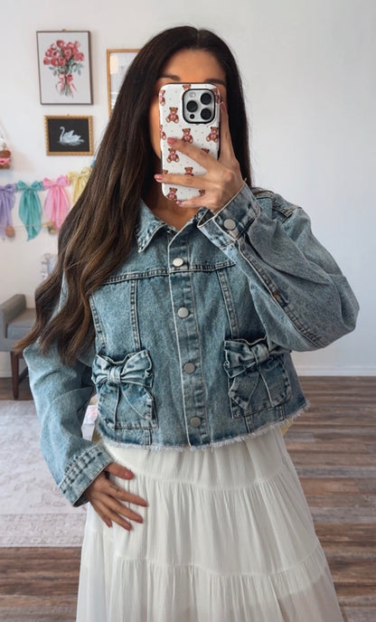 Blair Bow Denim Cropped Jacket