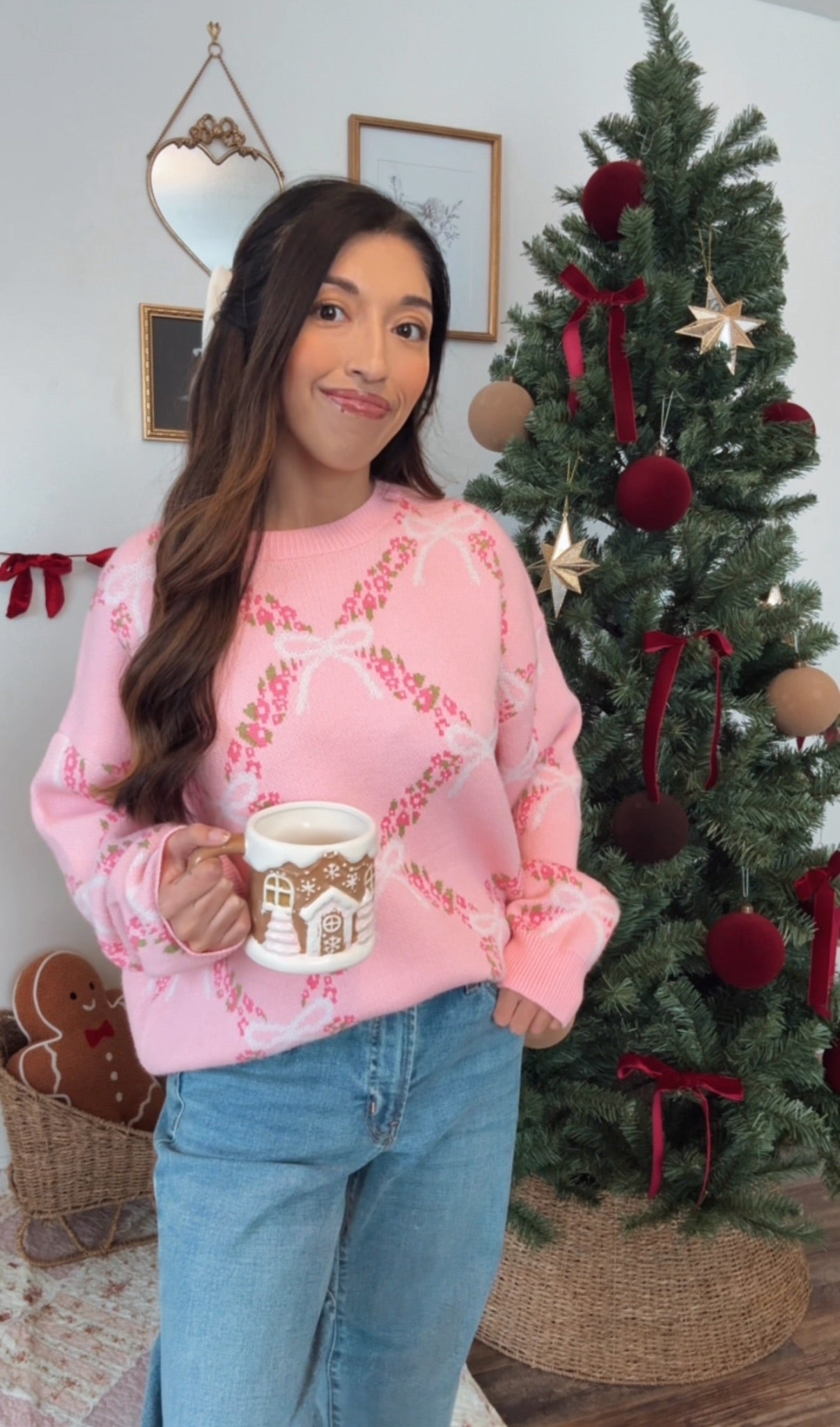 Blush Blooms & Bows Sweater