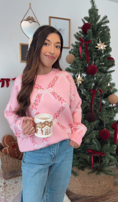 Blush Blooms & Bows Sweater