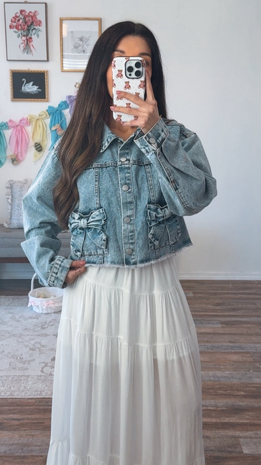 Blair Bow Denim Cropped Jacket