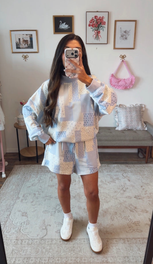 Blue Gardens Patchwork Mockneck Set